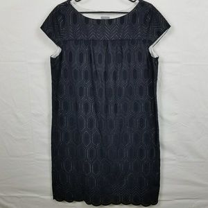 Ann Taylor Navy Eyelet Cap sleeve shift dress 14